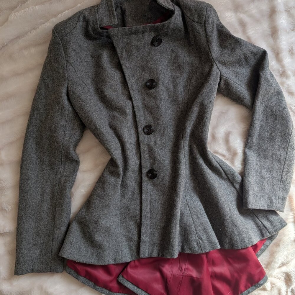 fleece grey pea coat with drop-tail (s, xs, xxs)